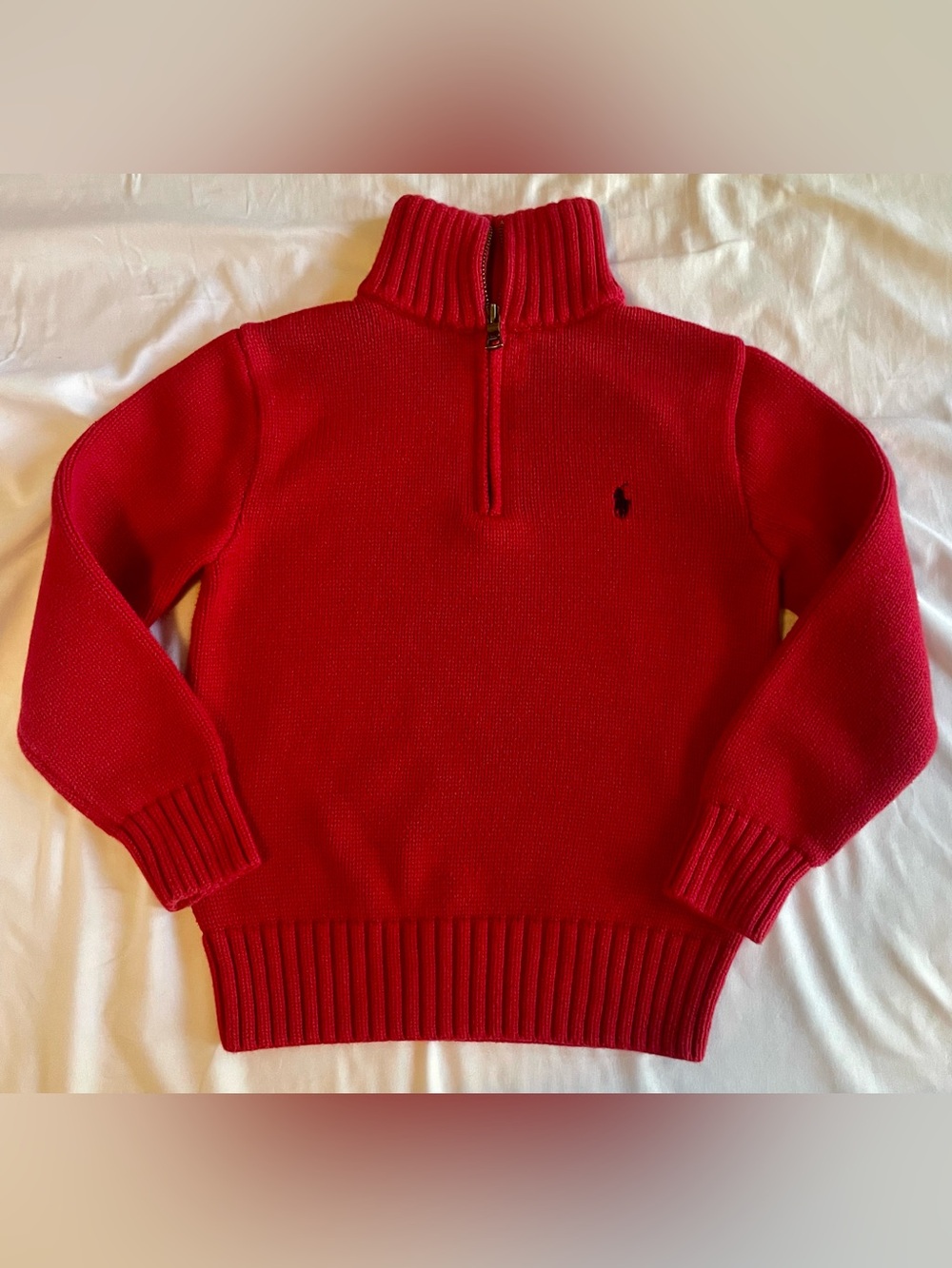 Boys Ralph Lauren Red Zip-Neck Cotton Sweater